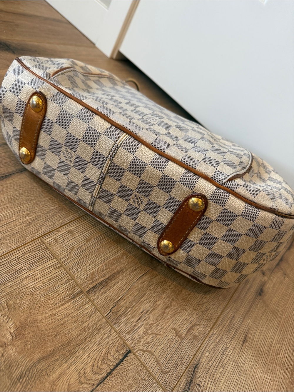 Louis Vuitton Checker Galleria pm Hobo Bag with Leather lv Brown/White azur - Picture 8 of 14